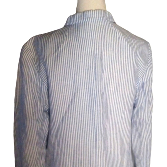 Talbots Blue White Breton Stripe Linen Cotton Blend Single Button Blazer Size 12 - Picture 5 of 8